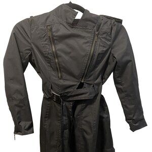 Yoki Girls Black Mid-Length Trench Coat | Belted Zipper Jacket (M 8–10)